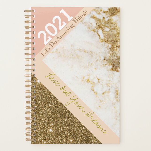 Agenda rosa Gold Pink Faux Marble Moda 2021 (Anverso)