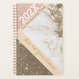 Agenda Rosa Gold Pink Faux Marble Trendy Anual