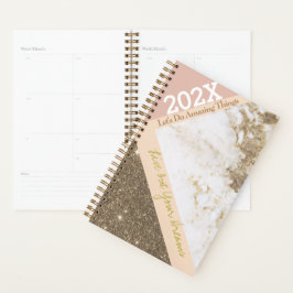 Agenda Rosa Gold Pink Faux Marble Trendy Anual