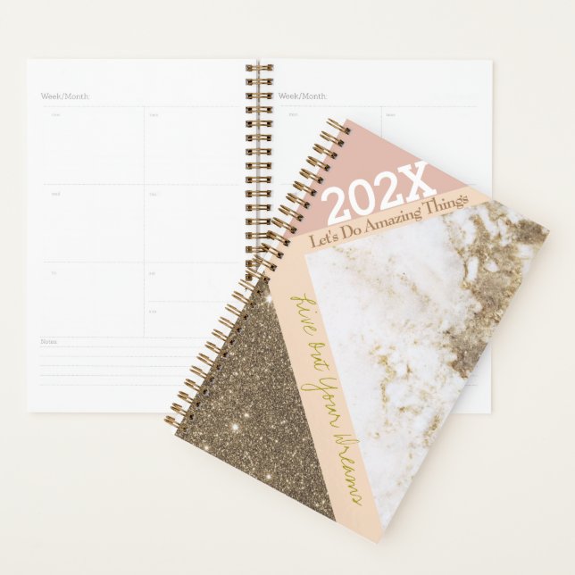 Agenda Rosa Gold Pink Faux Marble Trendy Anual (Demostración)