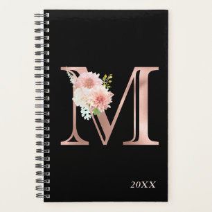 Agenda Rosa Gold Rubor Floral Anual Monograma M