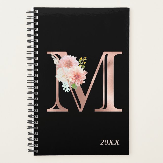 Agenda Rosa Gold Rubor Floral Anual Monograma M (Anverso)