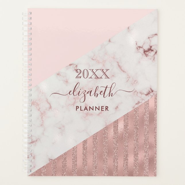 Agenda Rosa Gold Rubor Glam Purpurina Marble Personalizad (Anverso)