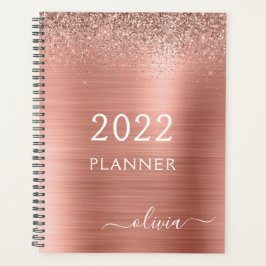 Agenda rosa Gold Rubor Purpurina Rosado Monograma Planner
