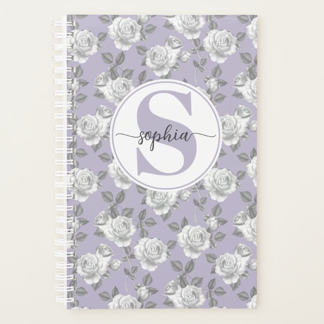 Agenda Rosa Jardín Monograma Lavanda Planner (Anverso)