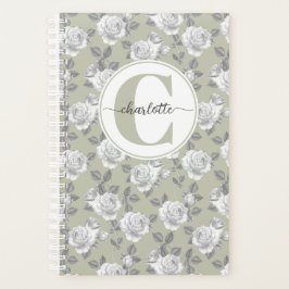Agenda Rosa Jardín Monograma Sage Green Planner