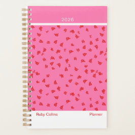 Agenda Rosa juguetón minimalista con flores dispersas