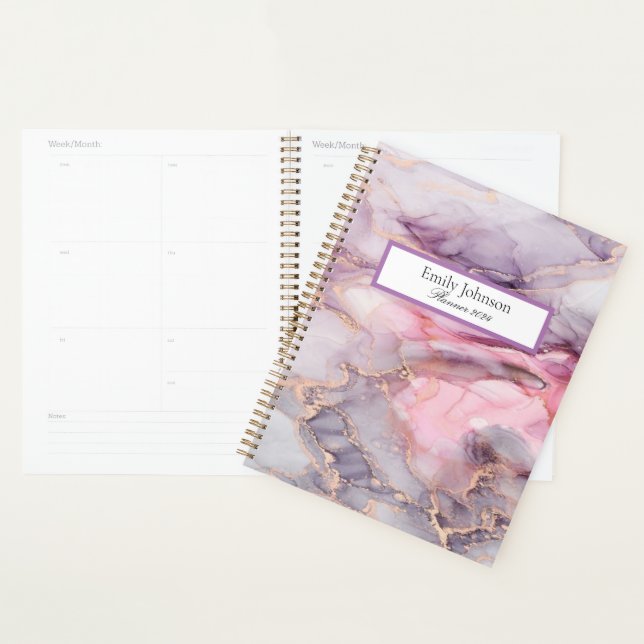 Agenda rosa, morado, mármol dorado (Demostración)