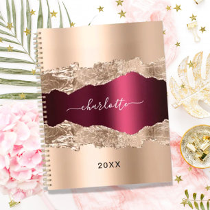 Agenda Rosa oro burgundy metalizado agate nombre de mármo
