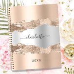 Agenda Rosa oro plata metalizado agate nombre de mármol 2<br><div class="desc">Oro Rosa y metalizado de plata falsa y agate,  impresión de piedra de mármol como fondo. Personaliza y agrega tu nombre. El nombre está escrito con una escritura de estilo con letras a mano moderna.</div>