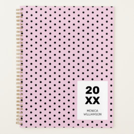 Agenda Rosa Pastel Personalizado con Lunares Negros