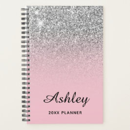 Agenda Rosa Pastel Plata Brillo Ombre Personalizado