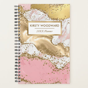 Agenda Rosa Pastel y Agata Brillante de Oro Falso 