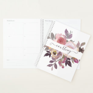 Agenda Rosa pastel y floral personalizado de color púrpur
