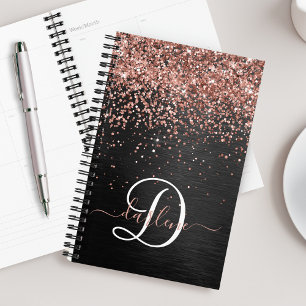 Agenda Rosa personalizado Purpurina de oro Monograma de e