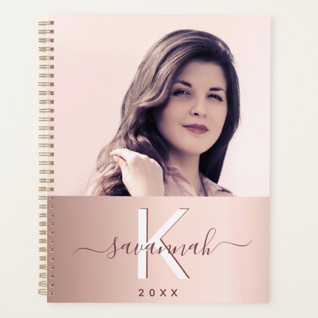 Agenda Rosa personalizado rosa dorado monograma 2025 (Anverso)