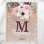 Agenda Rosa Purpurina 2023 de monograma floral rosado dor<br><div class="desc">Añada su monograma inicial y su nombre a este elegante purpurina floral color rosa pálido,  rosa de oro falso  2023.</div>