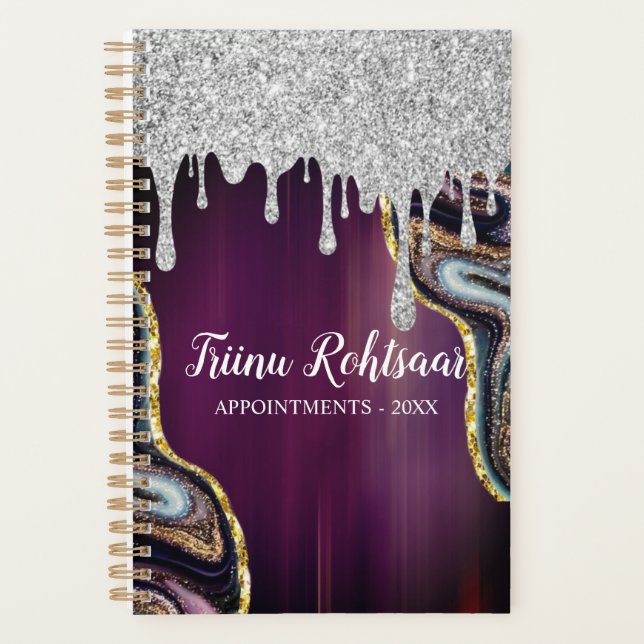 Agenda Rosa purpurina de oro agate mármol monograma 2023 (Anverso)