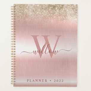 Agenda Rosa Purpurina de oro Metalizado