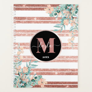Agenda Rosa Purpurina de oro + Monograma floral de franja