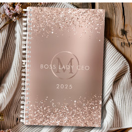 Agenda Rosa Purpurina de oro Monograma Jefe Lady 2025