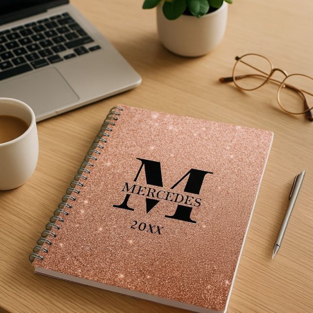 Agenda Rosa Purpurina de oro Monograma personalizado diar (Subido por el creador)
