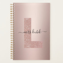 Agenda Rosa Purpurina de oro Monograma Profesor Planner