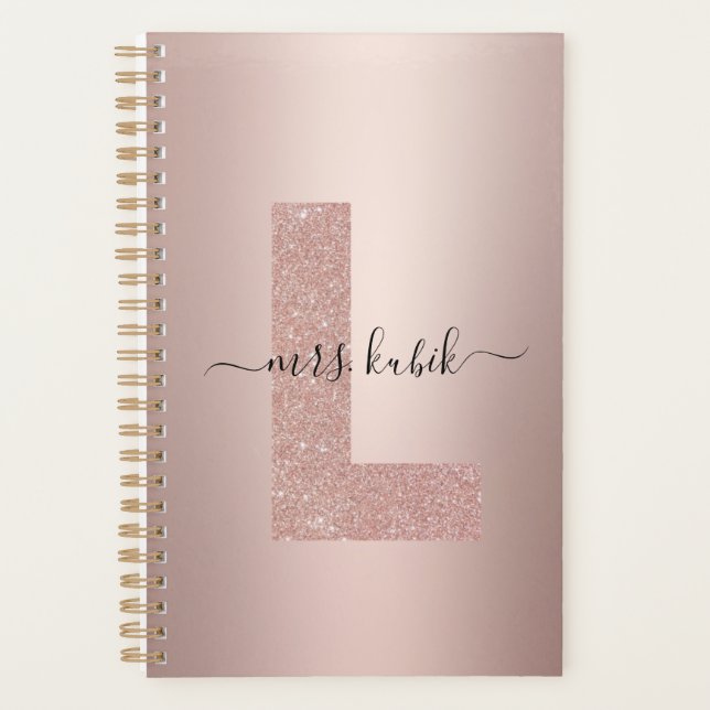 Agenda Rosa Purpurina de oro Monograma Profesor Planner (Anverso)