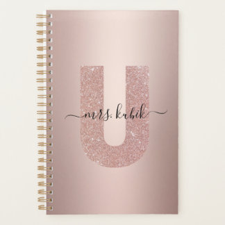 Agenda Rosa Purpurina de oro Monograma Profesor Planner