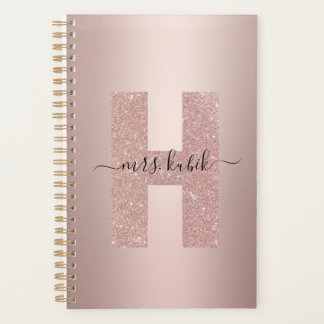 Agenda Rosa Purpurina de oro Monograma Profesor Planner