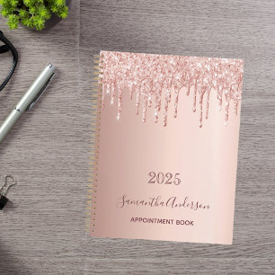 Agenda Rosa purpurina de oro monograma rosa 2023