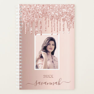 Agenda Rosa purpurina de oro nombre de foto personalizado