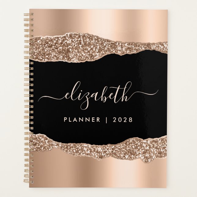 Agenda Rosa Purpurina de oro personalizado (Anverso)