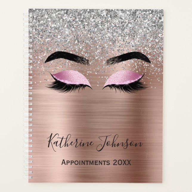 Agenda Rosa Purpurina de oro Salones de belleza metálica  (Anverso)