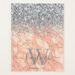 Agenda Rosa Purpurina de plata mármol oro monogramado 202