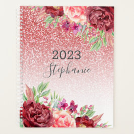 Agenda Rosa Purpurina dorado acuarela floral personalizad