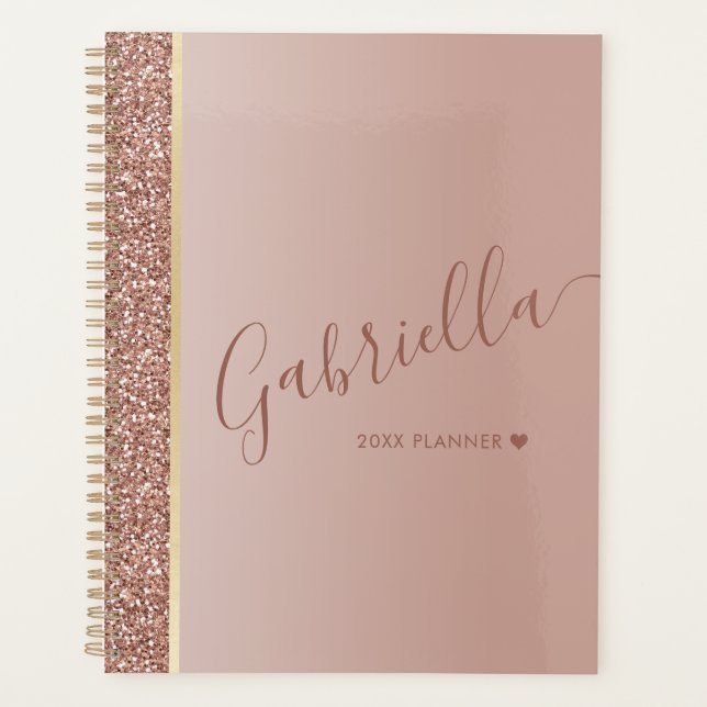 Agenda Rosa Purpurina Gold Personalizado 2025 (Anverso)
