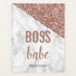 Agenda Rosa  Purpurina Gold personalizado | Mármol Boss B<br><div class="desc">Jefe Babe Rosa Gold Girly Purpurina con Marble más una plantilla para su nombre. El funda perfecto cuando tu jefe y una nena.</div>