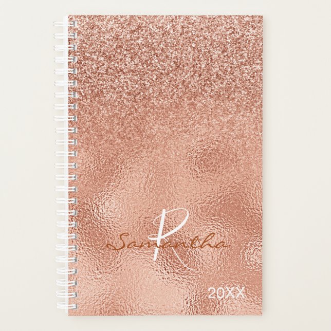 Agenda Rosa Purpurina Ombre Relieve metalizado anual (Anverso)