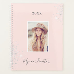 Agenda Rosa purpurina plateado con foto rosa de color ros