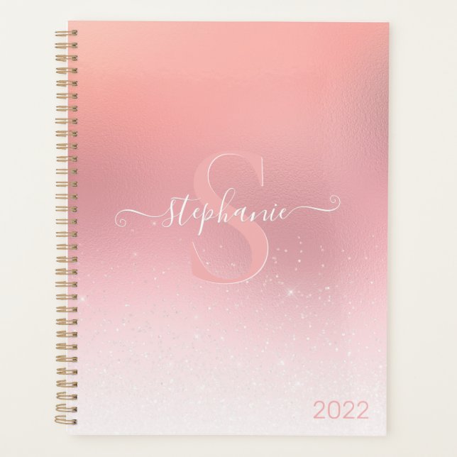 Agenda Rosa Purpurina Shimmer Rosa Sparkle Monogramed (Anverso)