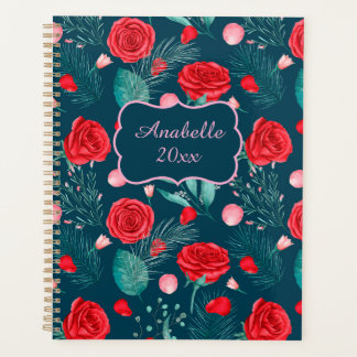 Agenda Rosa Roja & Hojas Verdes Personalizado