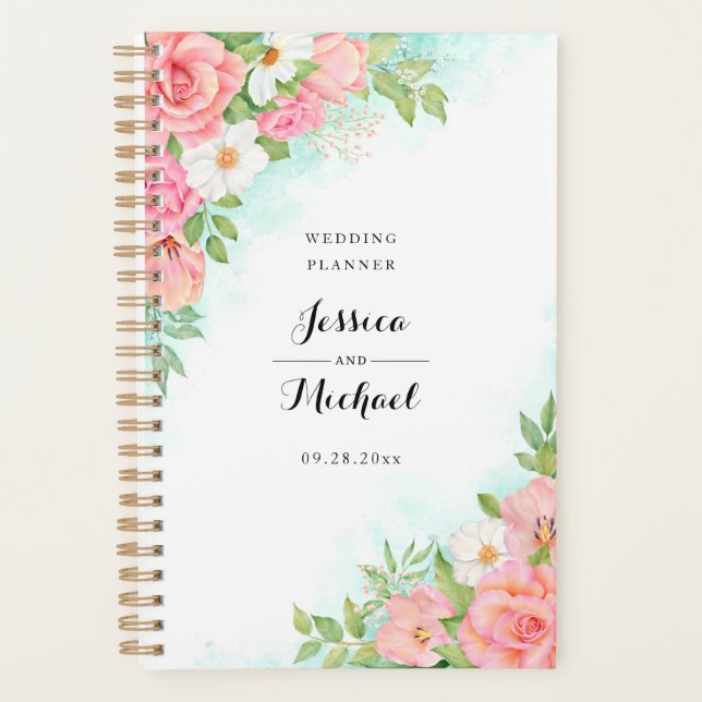 Agenda Rosa rosa turquesa Ombre Floral Bouquet Boda (Anverso)