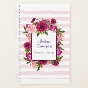 Agenda Rosa rosa y amapola floral en franjas rosas