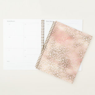 Agenda Rosa Rubor Femenino Glam Leopardo Dorado