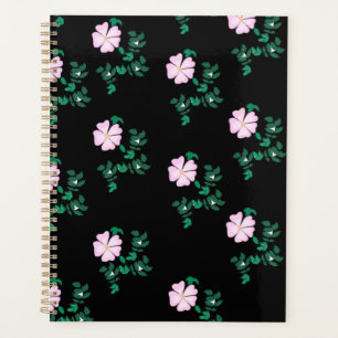 Agenda Rosa salvaje - Patrón floral sobre fondo negro