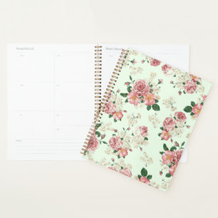 Agenda Rosa sobre la flor vintage verde