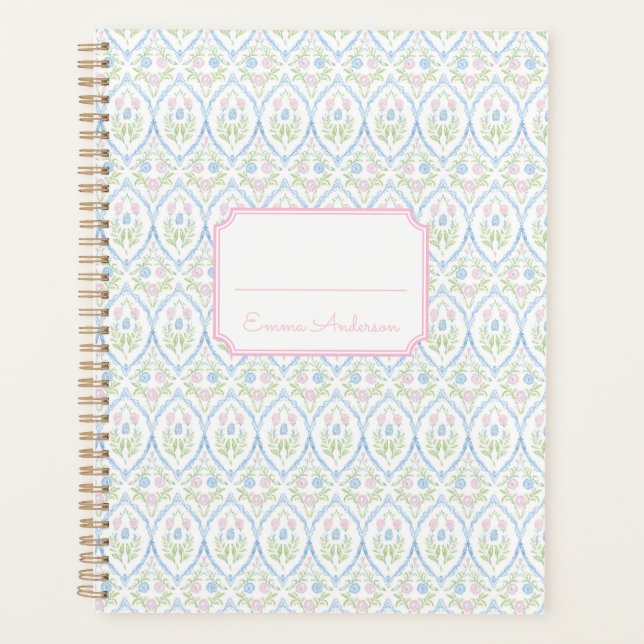 Agenda Rosa y Azul Floral Grandmillennial (Anverso)
