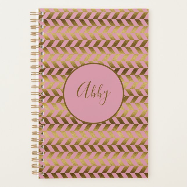 Agenda Rosa y dorado personalizado en espiga (Anverso)
