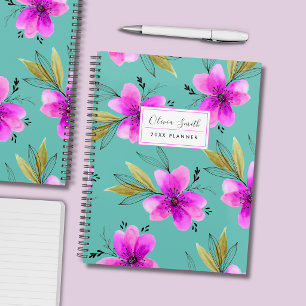 Agenda Rosa y Turquesa Floral Acuarela Colorida